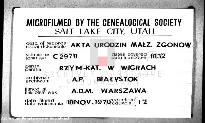 image.from.unit.number "Księga duplikat urodzonych, zaślubionych, umarłych parafii wigierskiey z roku 1832"
