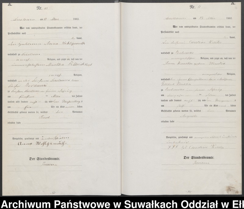 image.from.unit.number "Geburts-Haupt-Register des Königlich Preussischen Standes-Amtes Forstrevier Nicolaiken Kreis Sensburg für das Jahr 1883 [do 1887]"