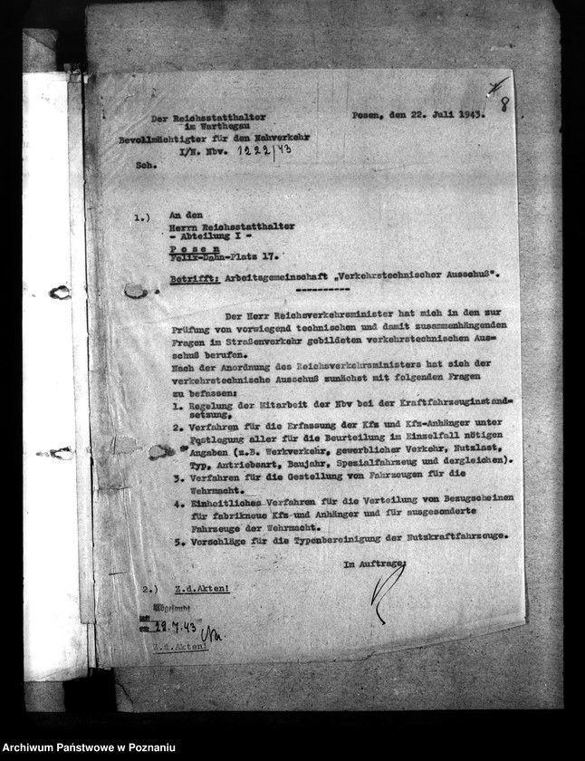 Obraz 12 z jednostki "Beschlagnahme - Anordung der Kraftfahrzeuge. Berichte über die Verkehrslage"