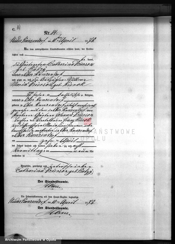 Obraz 18 z jednostki "Sterbe-Neben-Register Standesamts Kunzendorf pro 1878"