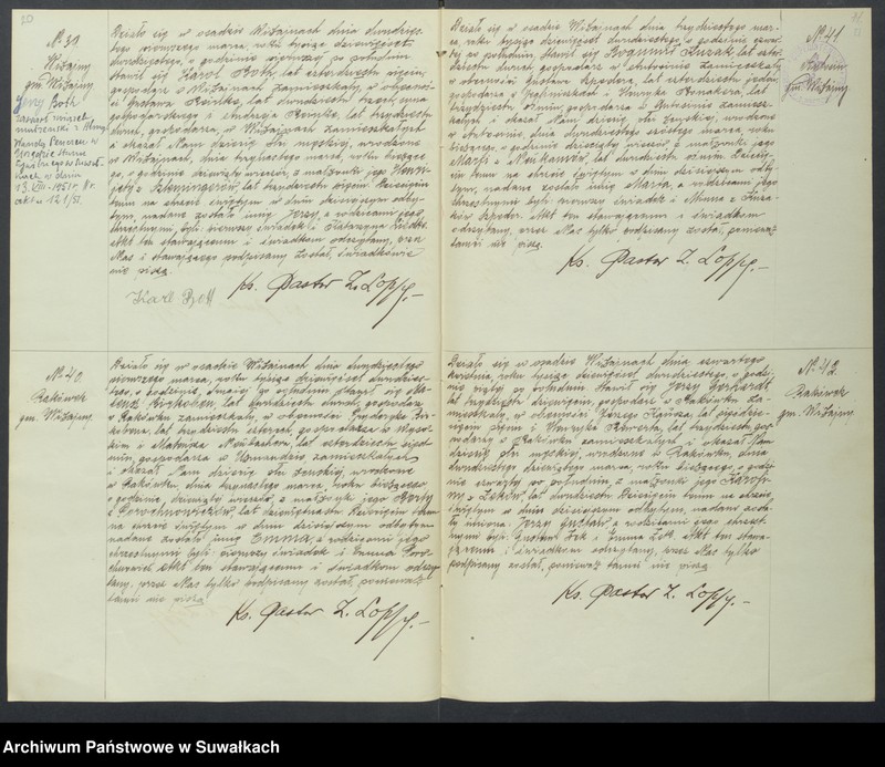 Obraz 13 z jednostki "Duplikat aktów urodzenia, ślubu i zejścia parafii Ewangelicko-Augsburskiej w Wiżajnach za rok 1920."
