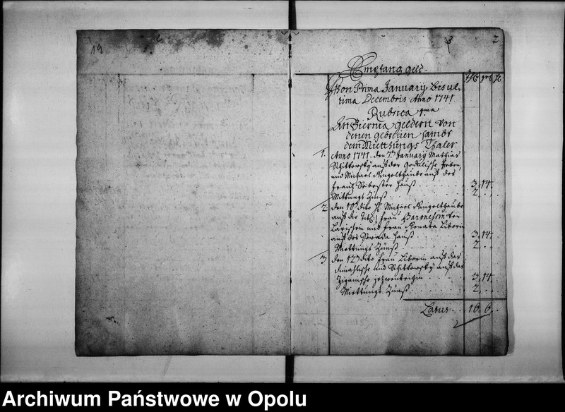 Obraz 5 z jednostki "Domnestical Cassa Rechnung. Bey der Königl[ichen] Stad Oppeln. Vom 1 January. Bis ultima Decembris Anno 1741."