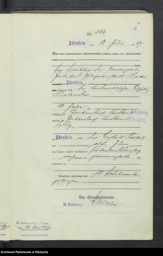 image.from.unit.number "Sterbe-Haupt-Register Tom II, Nr 352-717"