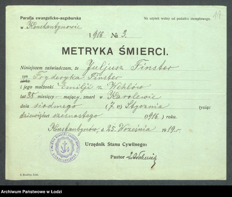 Obraz 13 z jednostki "Dowody metrykalne stałych mieszkańców m. Łodzi nr domu 1191-1192"