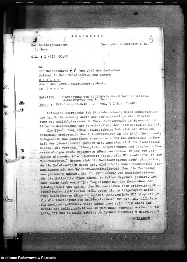 Obraz 13 z jednostki "Einrichtung von Wohlfahrtsräumen bei der staatlichen Polizeiverwaltung in Posen"
