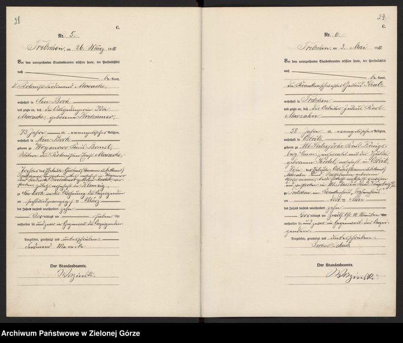 image.from.unit.number "Sterbe-Register (Haupt Register) Standesamt Trebschen Kreis Züllichau-Schwiebus 1908 bis 1922"