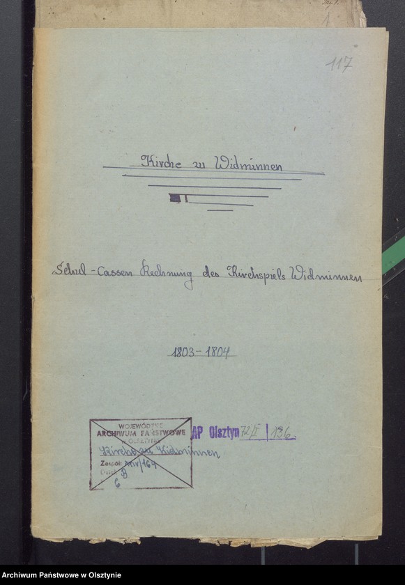 image.from.unit.number "Schul-Cassen Rechnung des Kirchspiels Widminnen"