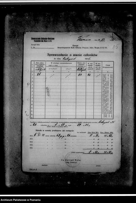 image.from.unit.number "Sprawozdania o stanie członków. Pisma w sprawie potrąceń składek członkowskich z uposażenia"