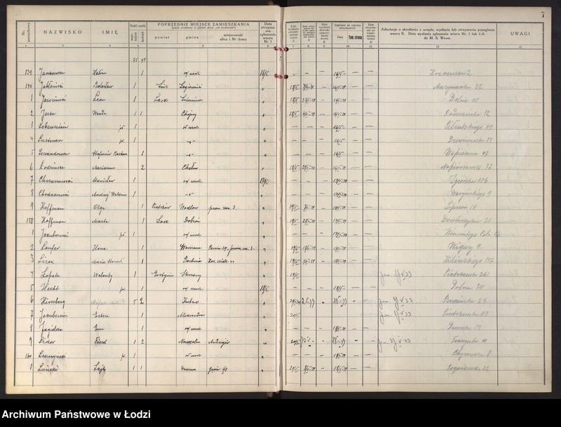 Obraz 11 z jednostki "Księga kontroli ruchu ludności (rejestr osób przybywających do gminy) Łódź, zespół III lit. H, I, J, L, Ł"