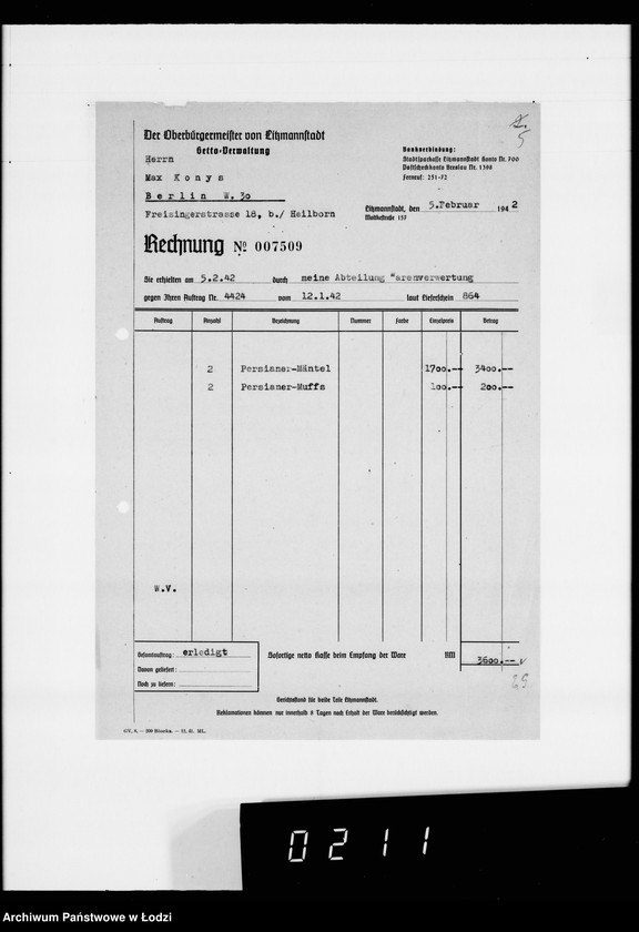 Obraz 9 z jednostki "Kürschnerei. [Zamówienia, rachunki i świadectwa dostaw]"