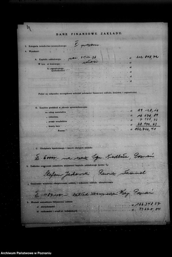 Obraz 10 z jednostki "Kwestionariusz Parowej Przędzalni Włosia i Mechanicznej Tkalni Pasów Parcianych St. Jaskowskiego w Rawiczu"