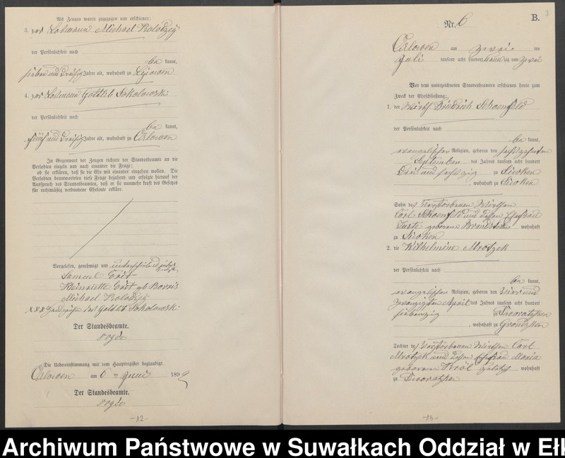image.from.unit.number "Heiraths-Neben-Register des Preussischen Standes-Amtes Orlowen Kreis Loetzen für das Jahr 1892"