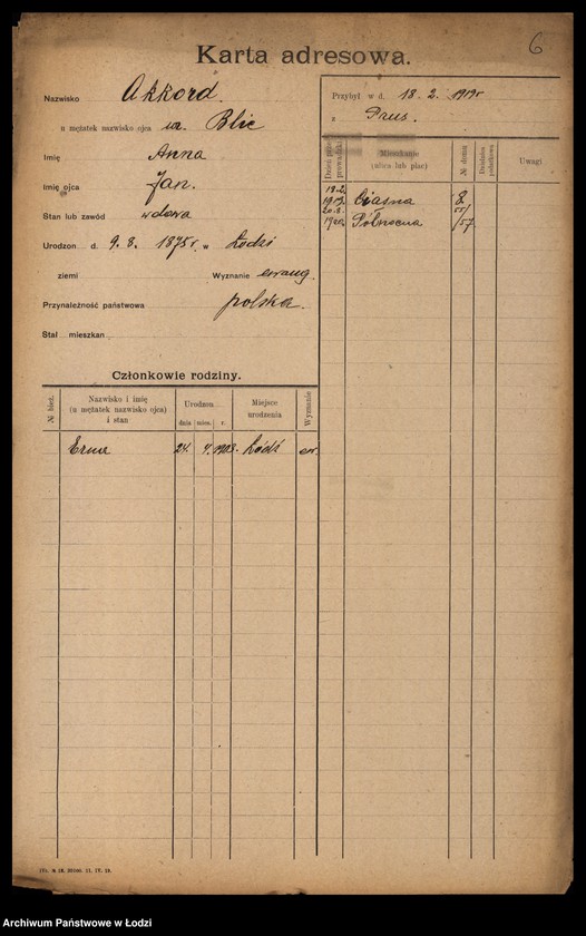 Obraz 8 z jednostki "[Spis ludności Łodzi] Akimow - Alperin"
