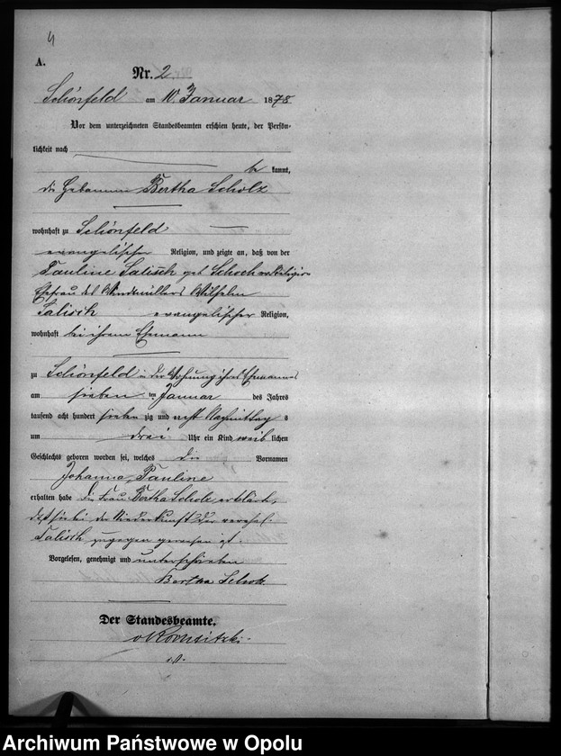 Obraz 5 z jednostki "Geburts-Haupt-Register Standesamts Schönfeld pro 1878"