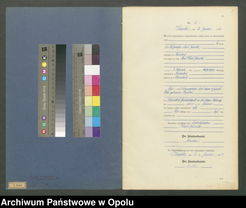 Obraz 3 z jednostki "Sterbe-Register (Neben-Register) Standesamt Koppitz 1911 No. 1 bis 72"