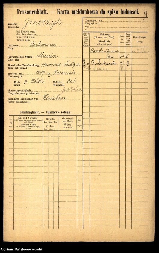 Obraz 11 z jednostki "[Spis ludności Łodzi] Gmerczyńska - Gogul"