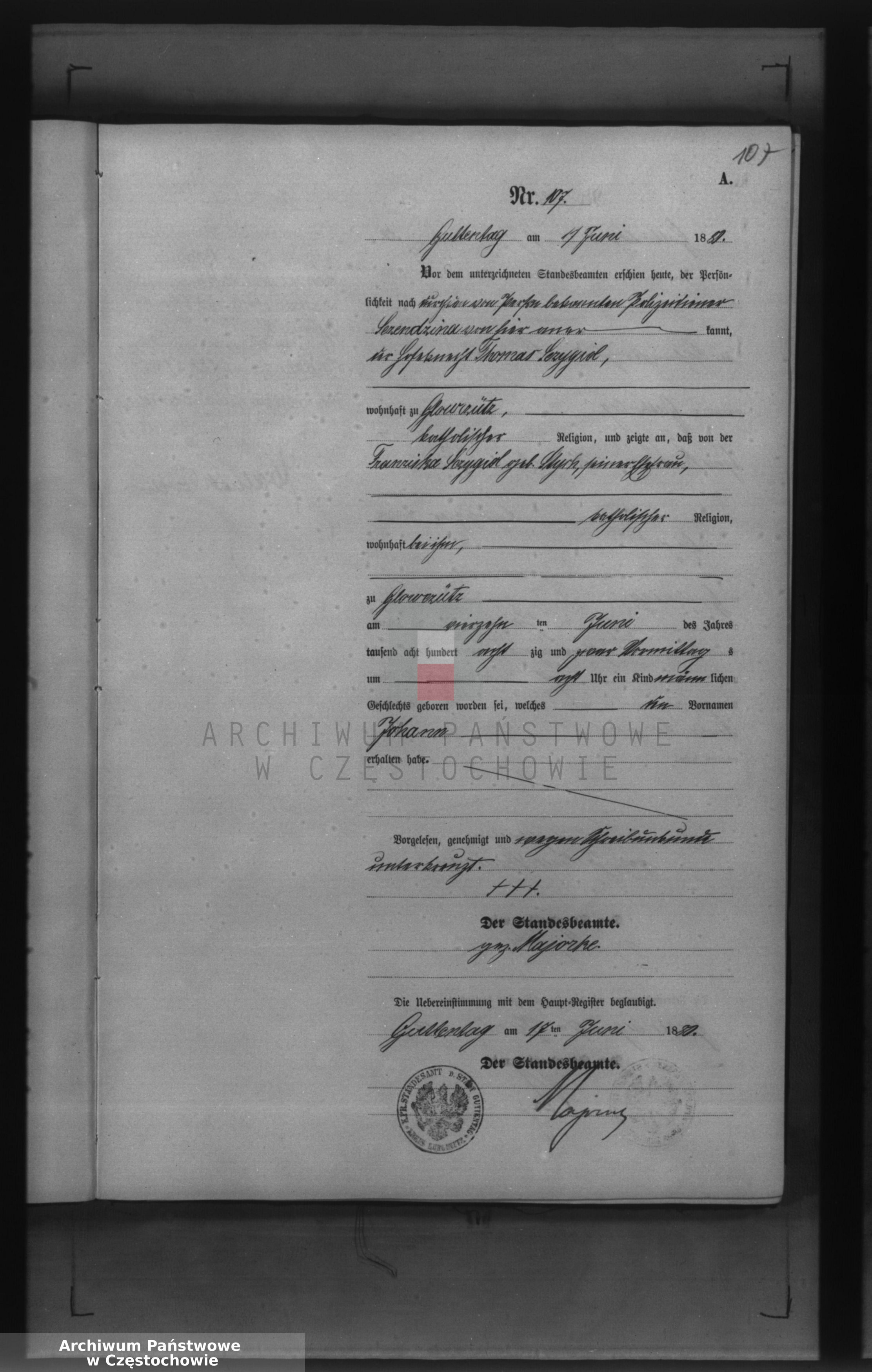 Skan z jednostki: Geburts - Neben Register des Königlich Preussischen Standesamts Guttentag im Kreise Lublinitz pro 1880.