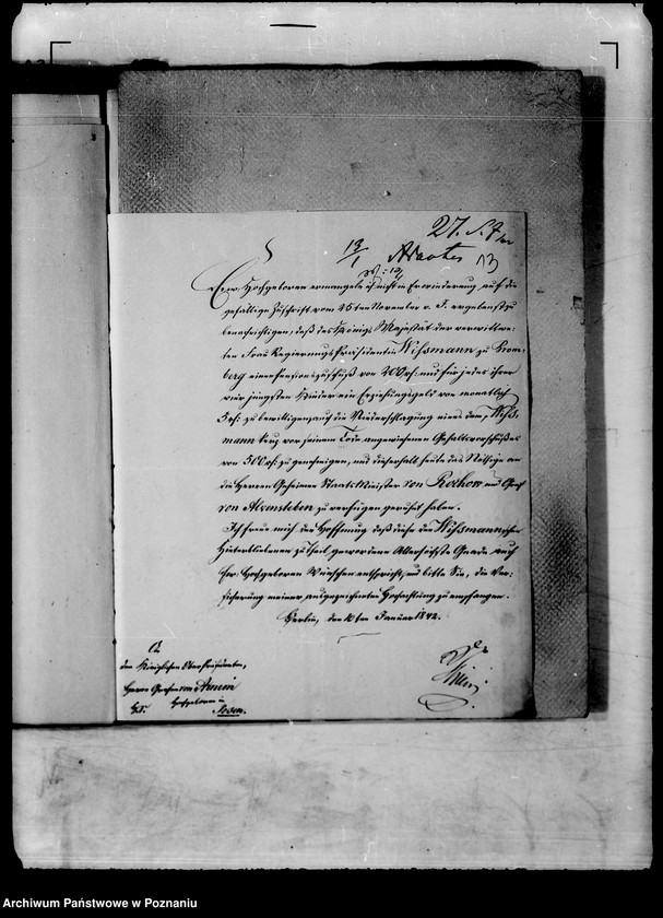 Obraz 18 z jednostki "Die der Witwe des verstorbenen Regierungspräsidenten Wissmann zu Bromberg bewilligte Pension und Kinderziehungsgelder."