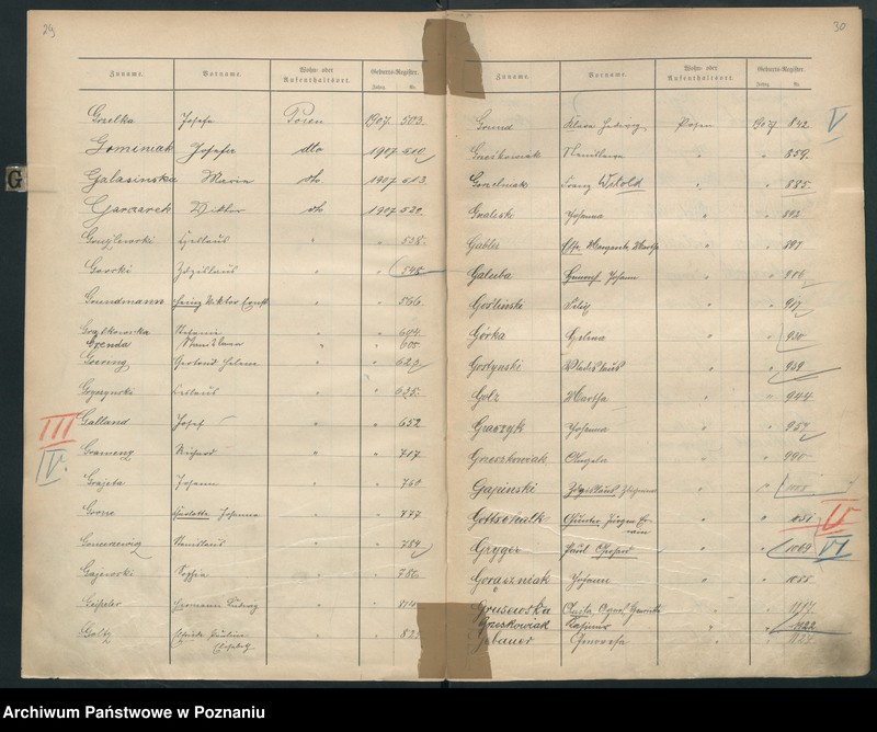 Obraz 19 z jednostki "Spis alfabetyczny urodzeń za 1907"