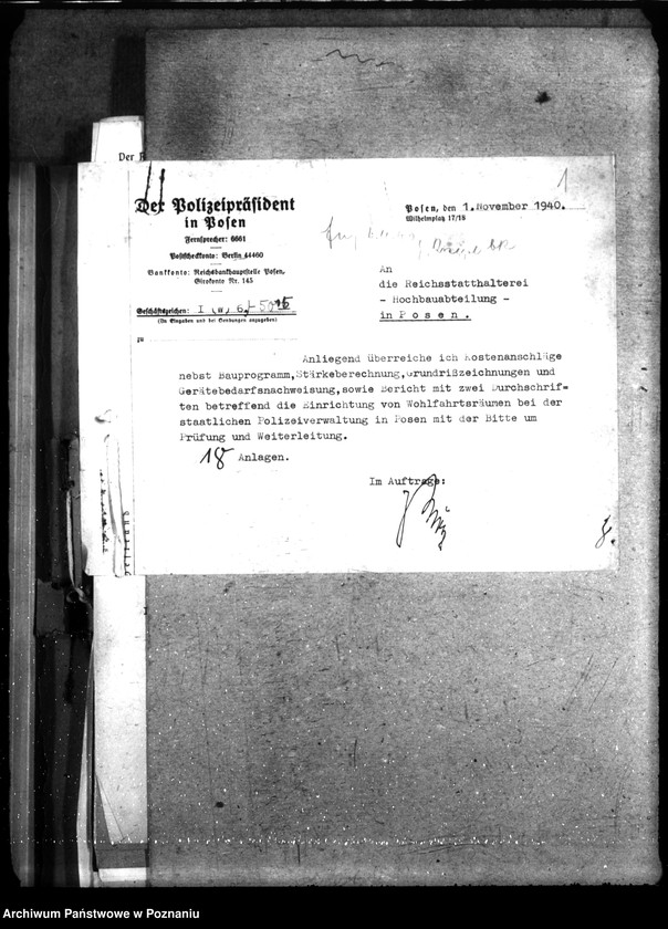 Obraz 5 z jednostki "Einrichtung von Wohlfahrtsräumen bei der staatlichen Polizeiverwaltung in Posen"