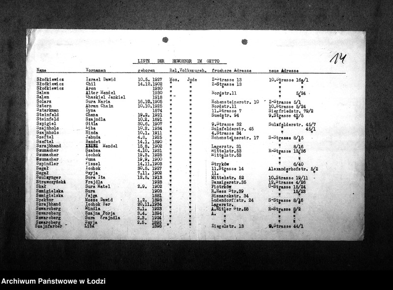Obraz 17 z jednostki "[Alfabetyczny spis mieszkańców getta. Litera S]"