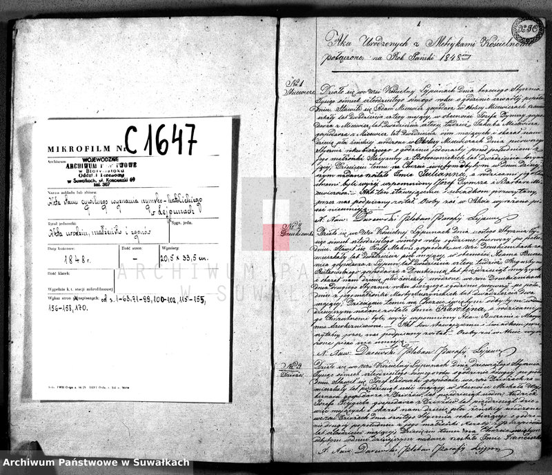 image.from.unit.number "Duplikat Aktów urodzenia Małżeństwa i Zeyścia Parafii Leypuny z roku 1848"