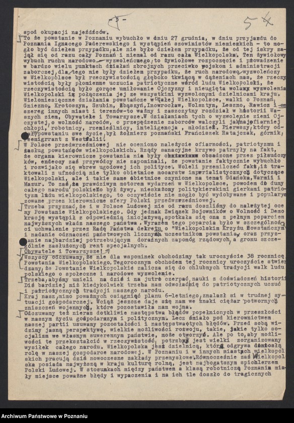 Obraz 17 z jednostki "Przemówienia i materiały dotyczące uroczystych rocznic powstania wielkopolskiego."