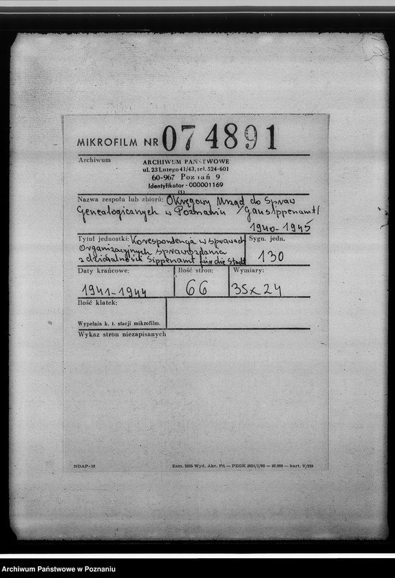 Obraz 2 z jednostki "[Korespondencja w sprawach organizacyjnych, sprawozdanie z działalności], Sippenamt für die Stadt und den Landkreis Kalisch [Kalisz]"