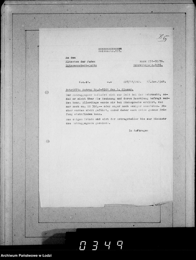 Obraz 9 z jednostki "J.1561-1580 [Wnioski Żydów z Getta o zwrot należności za towar wzięty na kredyt]"