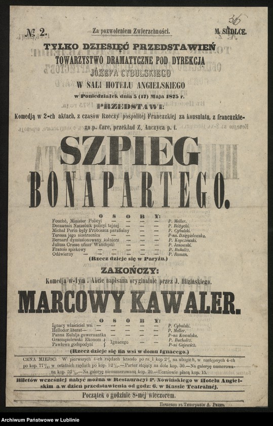 Obraz 11 z kolekcji "Zapraszamy na nadzwyczajne widowisko... XIX-wieczne afisze teatralne111"