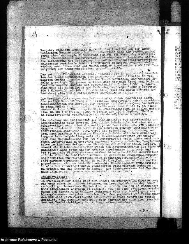Obraz 18 z jednostki "Berichte über Auswirkungen der Verkehrslage im Reichsbahndirektionsbezirk Posen. Versorgung der bombenbeschädigten Bevölkerung. Treibstoffzuteilungen"