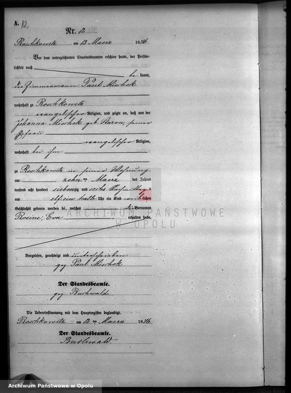 image.from.unit.number "Geburts-Neben-Register Standesamts Roschkowitz pro 1876"