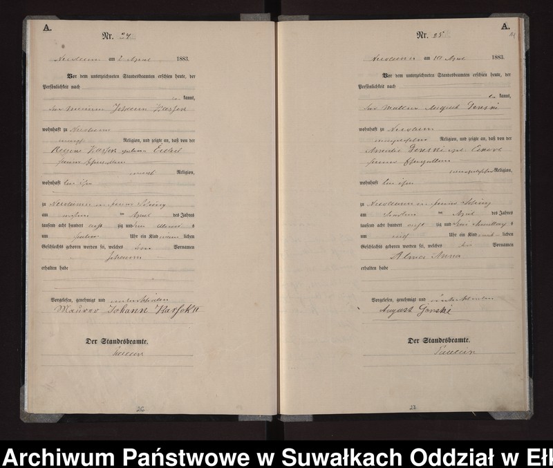 Obraz 17 z jednostki "Geburts-Haupt-Register des Königlich Preussischen Standes-Amtes Stadt Nicolaiken Kreis Sensburg"