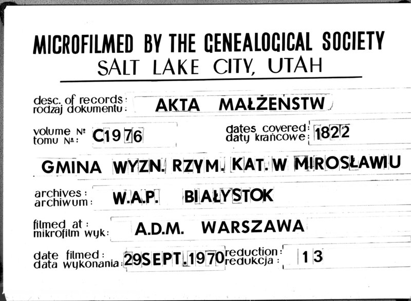 image.from.unit.number "Akta Zaślubionych Gminy Mirosławskiey na Rok 1822"