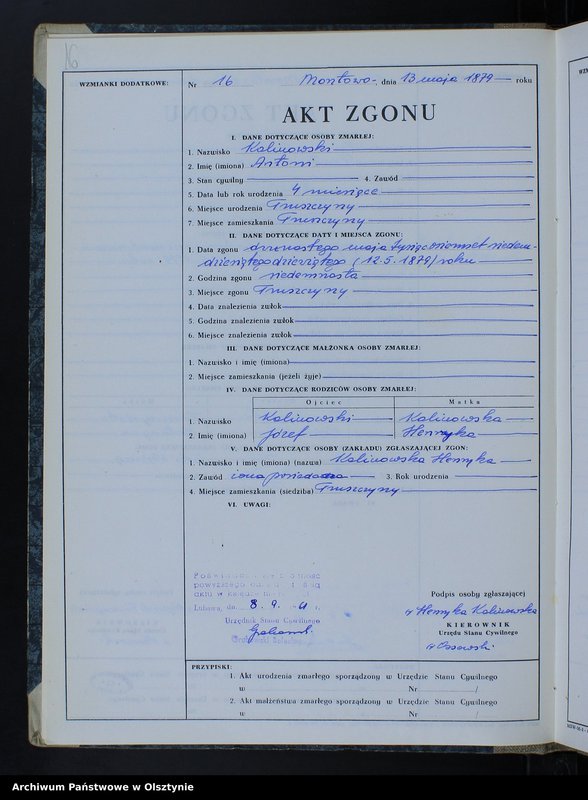 image.from.unit.number "Księga zgonów Nr 1 - 66,1 - 51 i 1 - 44 /przepisana w języku polskim z oryginału niemieckiego w dniach 8.09.- 15.09.1961/"