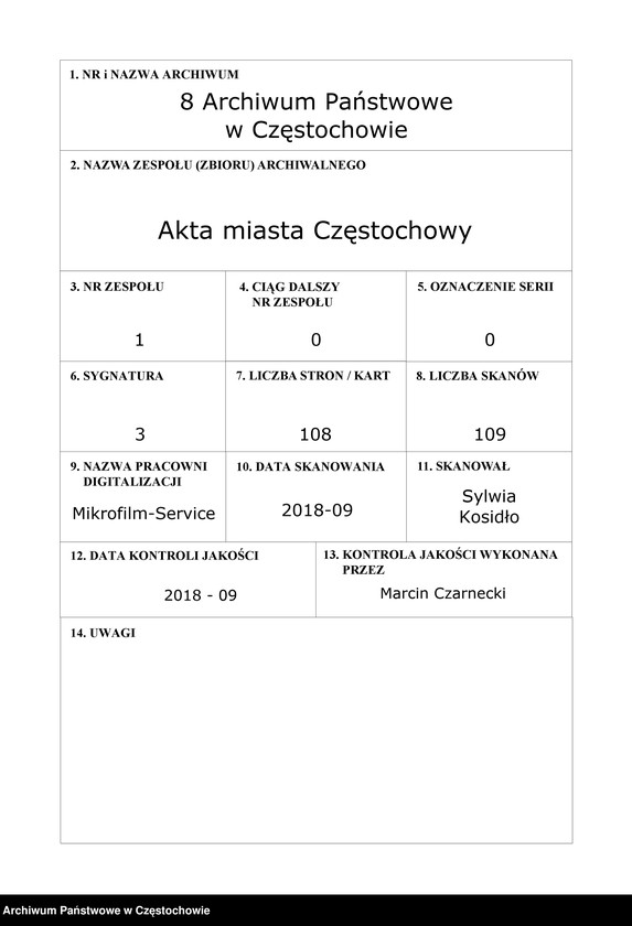 Obraz z zespołu "Akta miasta Częstochowy"