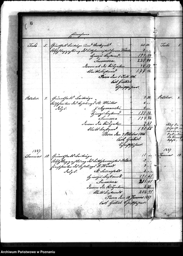 Obraz 10 z jednostki "Journal über Einnahme und Ausgaben der Böttchermeisterinnung in Posen ..."