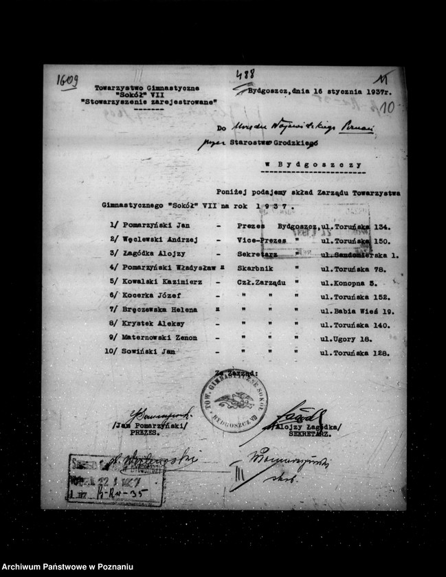 Obraz 15 z jednostki "/Towarzystwo Gimnastyczne Sokół VII Bydgoszcz /Zimne Wody i Małe Bartodzieje/ - rejestracja/"