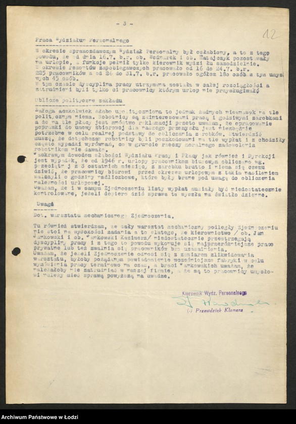 Obraz 13 z jednostki "Przemysł Metalowy - sprawozdania kierowników personalnych"