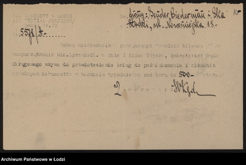 Obraz 12 z jednostki "Sender Biederman i S-ka- wyrób i sprzedaż towarów półwełnianych"