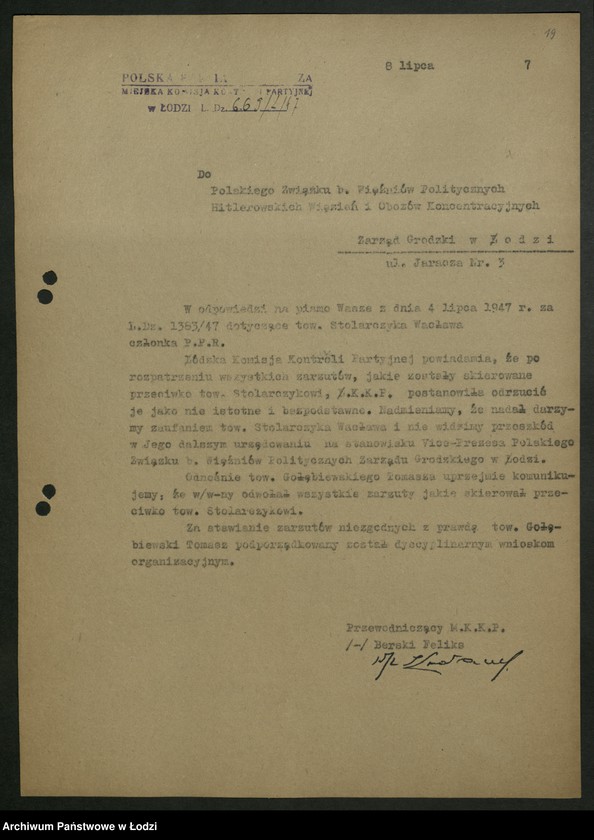 Obraz 20 z jednostki "Korespondencja Miejskiej Komisji Kontroli Partyjnej t. II"