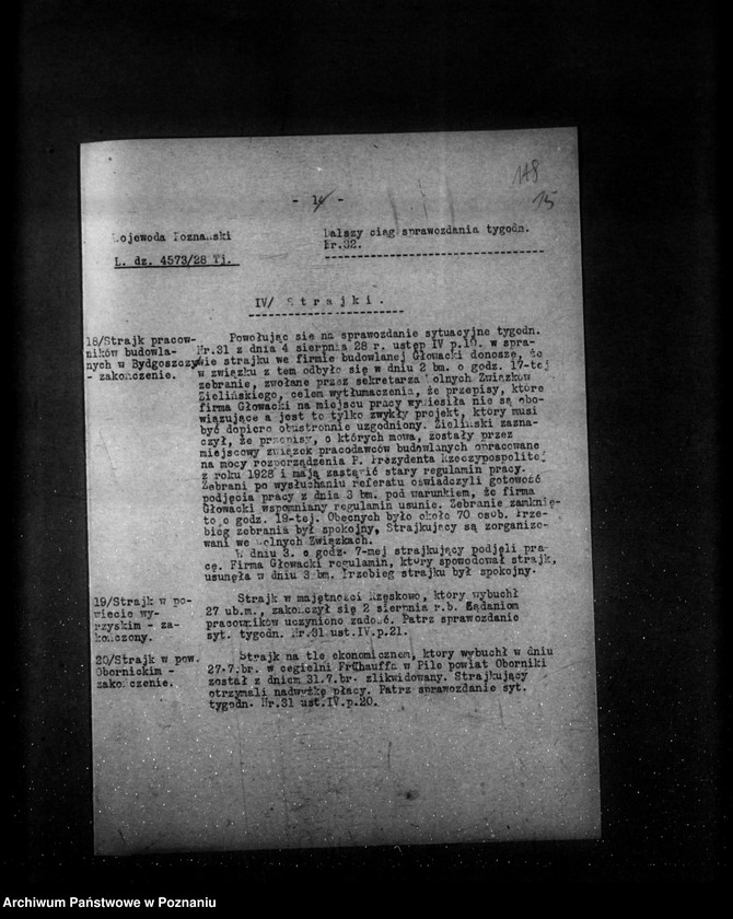 Obraz 19 z jednostki "Sprawozdania sytuacyjne tygodniowe za czas od 3 sierpnia do 30 sierpnia 1928 r."