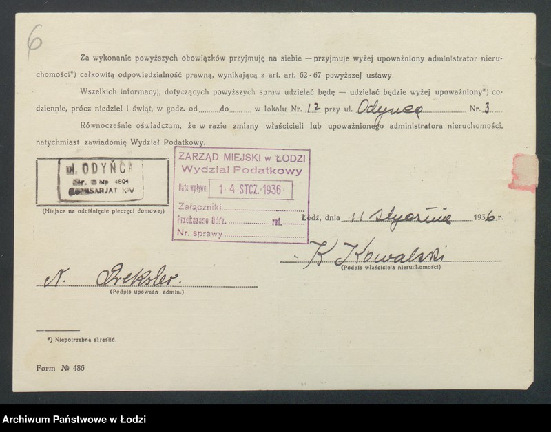 image.from.unit.number "Księga inwentarzowa nieruchomości m. Łodzi ul. Odyńca"