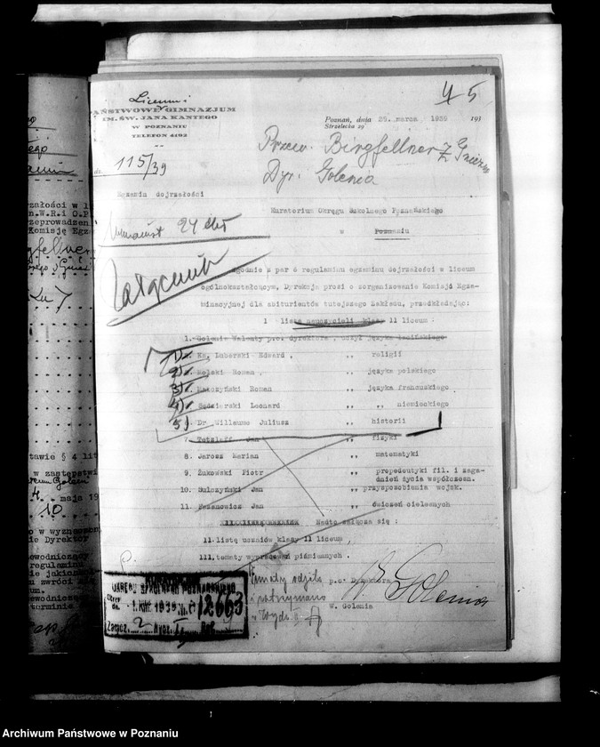 Obraz 8 z jednostki "Państwowe Liceum i Gimnazjum męskie imienia Jana Kantego - Poznań [lista abiturientów]"