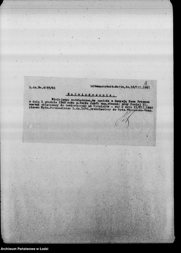 Obraz 4 z jednostki "[Kopie zaświadczeń dla pracowników Wydziałów Ewidencji o zatrudnieniu, wysokości poborów, potrąceniach za komorne, przydziałach żywnościowych i inne]"