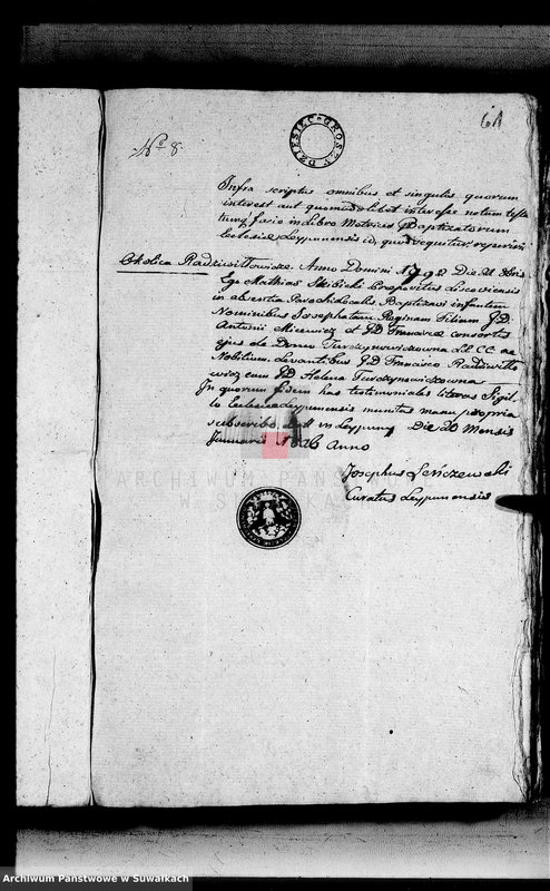 image.from.unit.number "Annexa urodzonych metryk Gminy Święto Jeziorskiej powiatu sejneńskiego 1816"