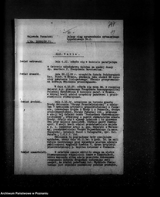 Obraz 15 z jednostki "Sprawozdania sytuacyjne tygodniowe za czas od 29 listopada 1929 r. do dnia 2 stycznia 1930 r. /nr 5-9/ działy VII-XIII"