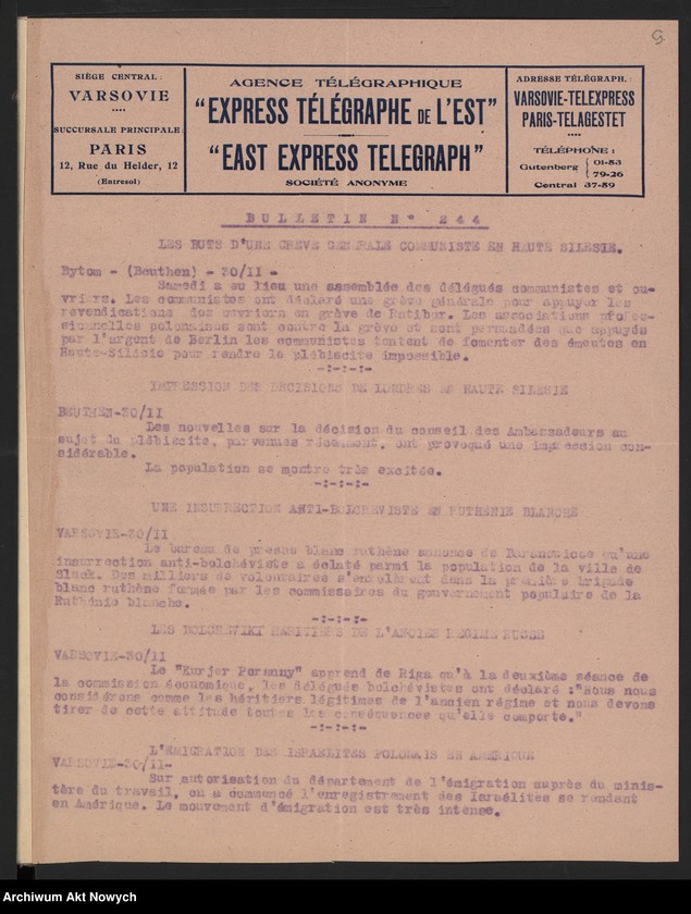 Obraz 11 z jednostki "Agence Télégraphique "Express Télégraphe de l