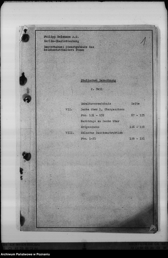 Obraz 5 z jednostki "Stadtische Berechnung. Dienstwohngebäude des Reichsstatthalters Posen"