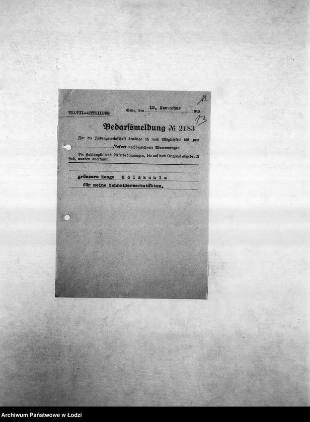 Obraz 16 z jednostki "Bedarfsmeldungen [Kopie skierowanych do GV zapotrzebowań na surowce, materiały, narzędzia, maszyny itp. potrzebne resortom pracy do produkcji]"